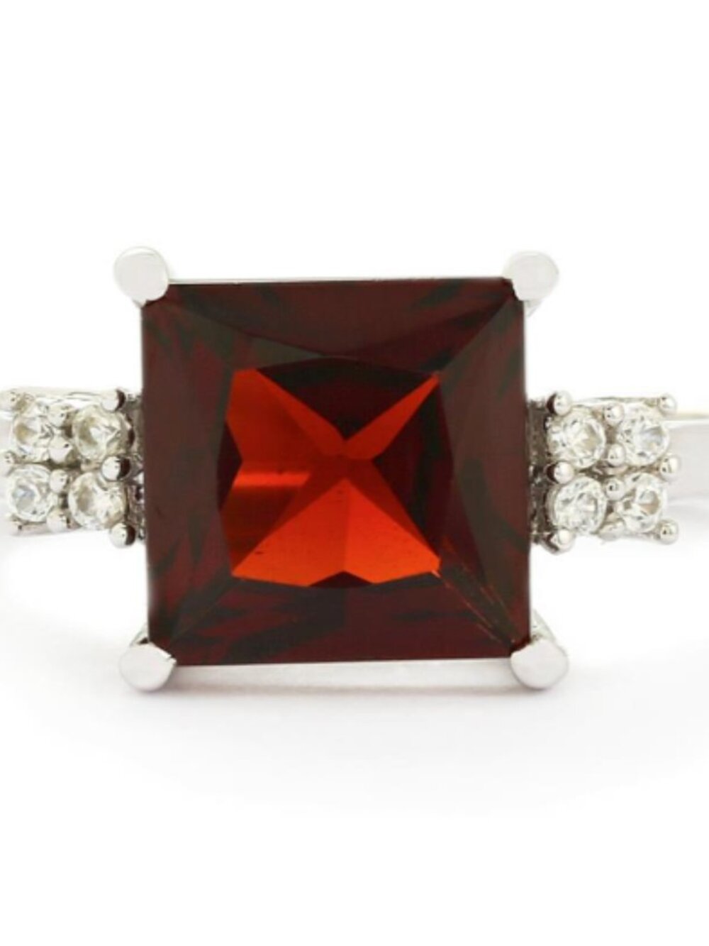 Garnet Ring Set in 9K Solid White Gold - Size 8
